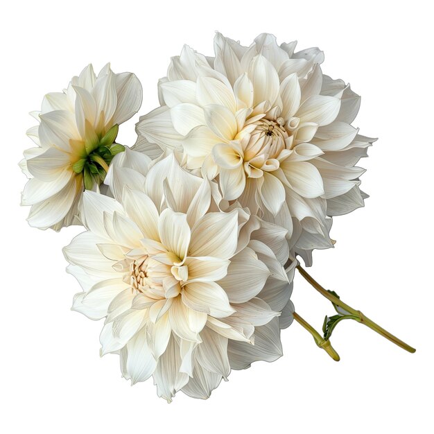 PSD studio shot of white colored dahlia flowers isolated