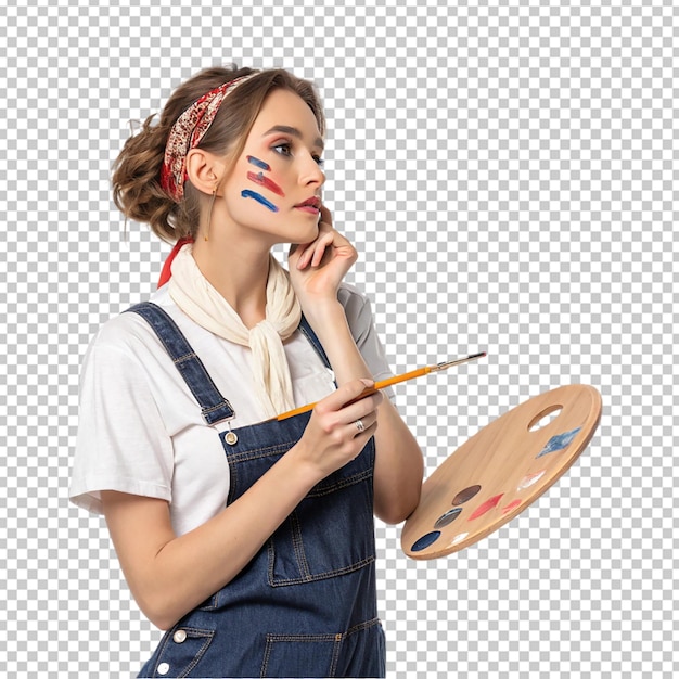 Studio shot of young beautiful woman wearing white casual shirt with red stripes
