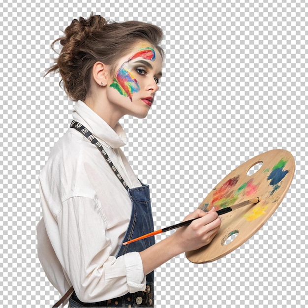 studio shot of young beautiful woman wearing white casual shirt with red stripes