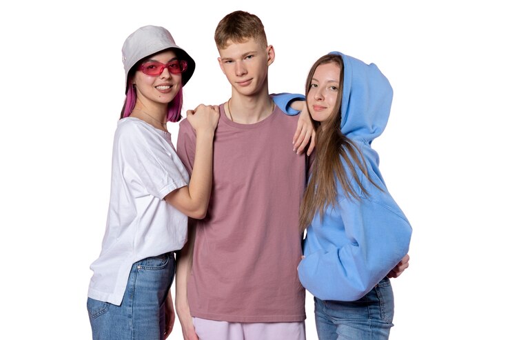 PSD studioportret van een groep jonge tienerkinderen