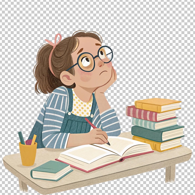 PSD 勉強 を し て いる 若い 少女