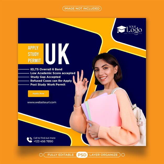 Premium PSD | Study abroad banner post design