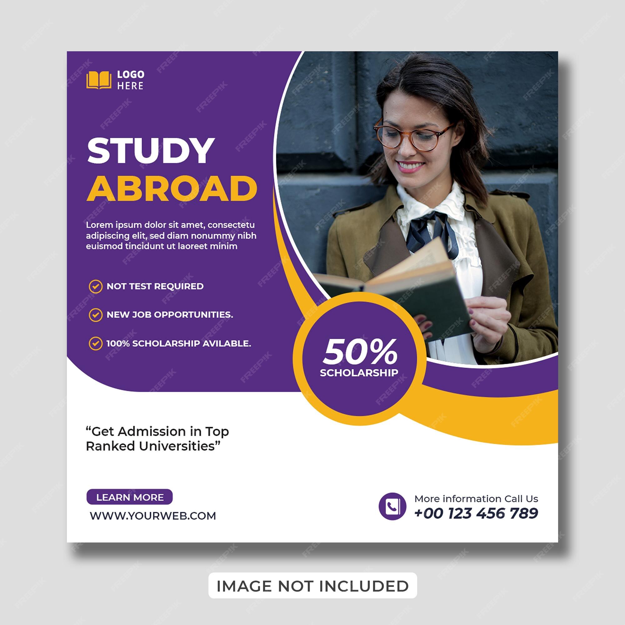 Premium PSD | Study abroad creative instagram post and social media