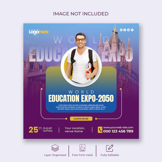 PSD study abroad education expo social media post or instagram post template design