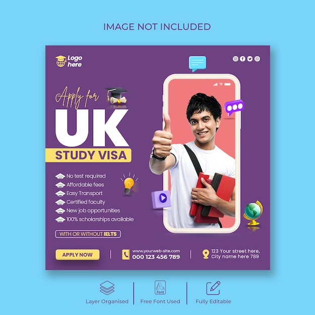 Study abroad education Instagram post  and social media post banner template design