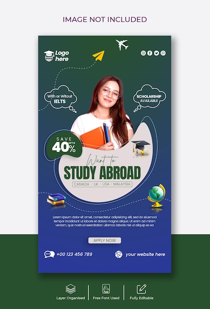 Study abroad education Instagram story and Facebook story template design