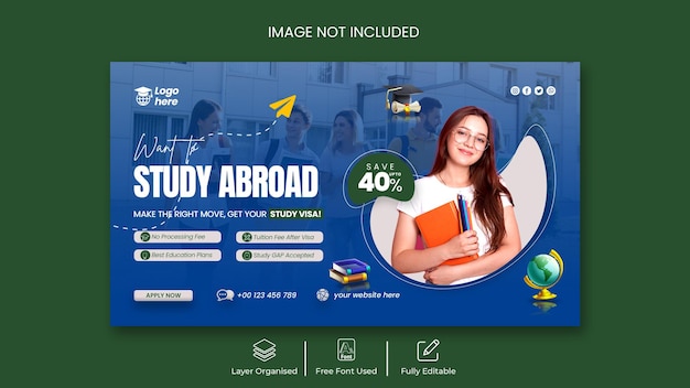 Study abroad education web banner template design