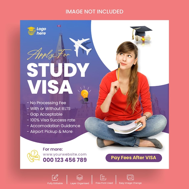 PSD study abroad instagram post banner and web banner template design