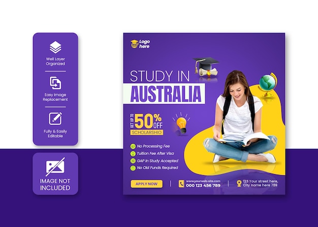 PSD study abroad instagram post or social media post template design