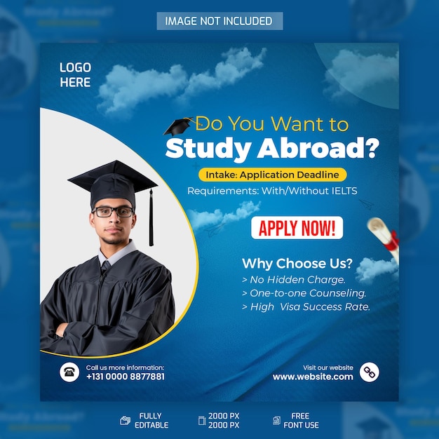 PSD study abroad instagram post or social media poster template