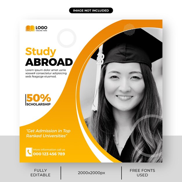 PSD study abroad modern social media post template