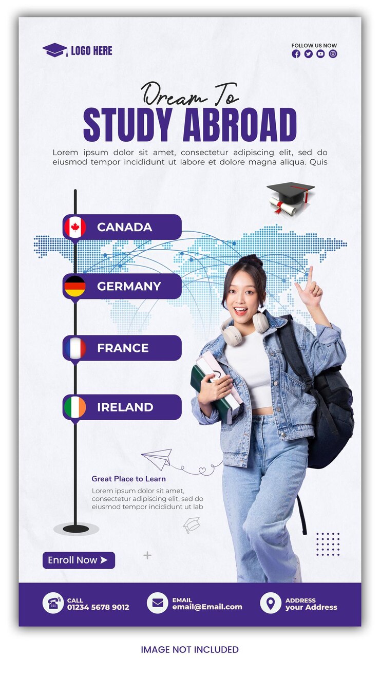 PSD study abroad poster psd template perfect voor het promoten van wereldwijde onderwijsmogelijkheden