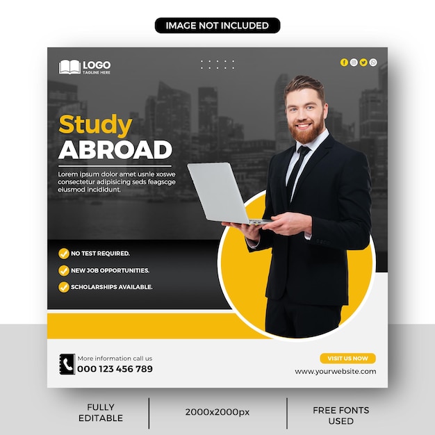 Study abroad social media post or education square flyer template