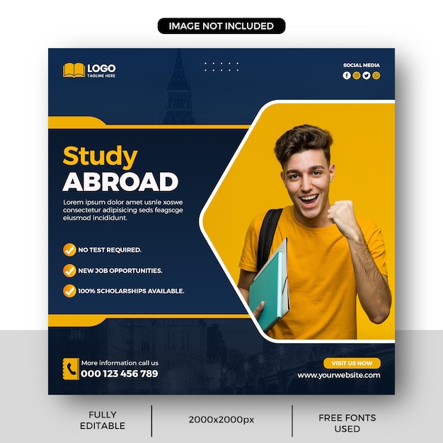 Study Abroad social media post or education square flyer template