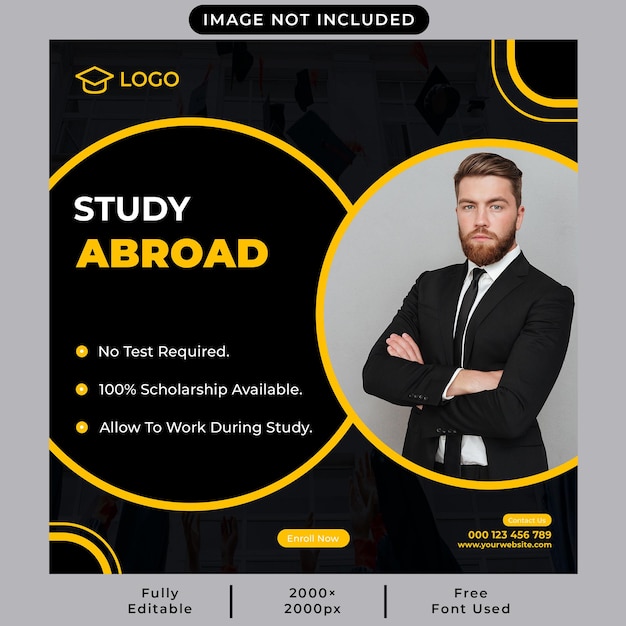 PSD study abroad social media post and square web banner template