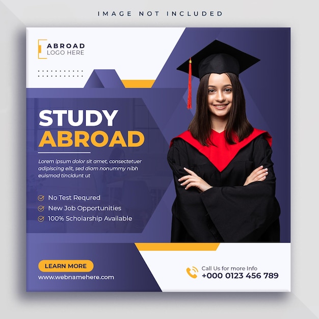 PSD study abroad social media post or web banner square flyer design template