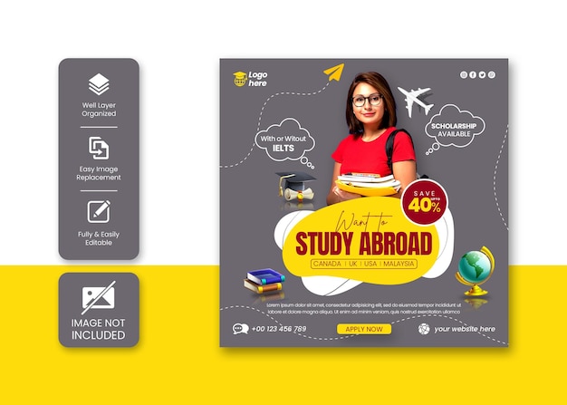 PSD study abroad social media post or web banner template