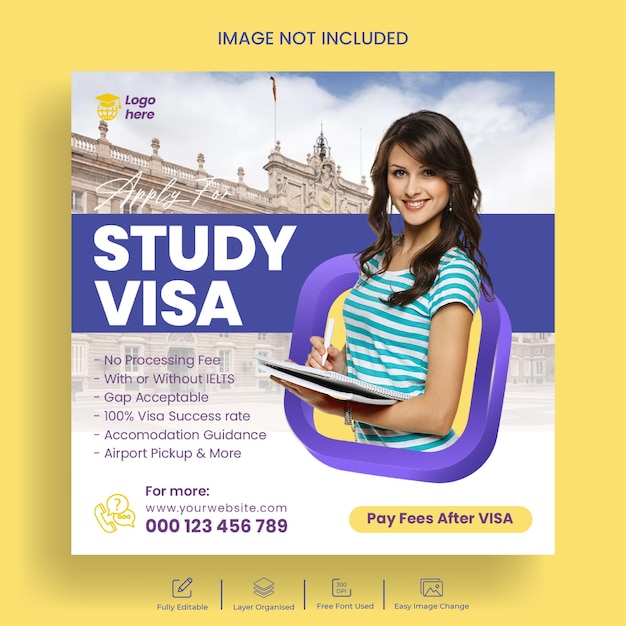 PSD study abroad social media posts banner and visa agency facebook ads template design