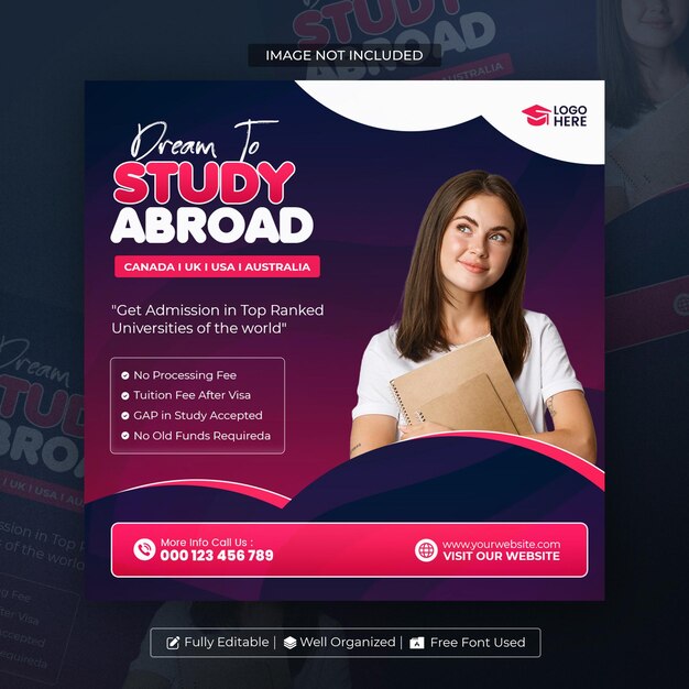 Study abroad square flyer social media post or instagram banner template