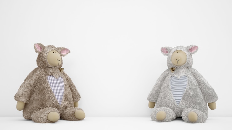 PSD stuffed animal toy over white wall with copyspace