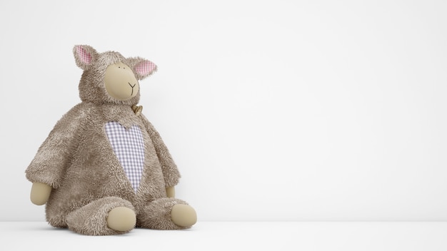 stuffed animal toy over white wall with copyspace