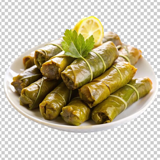 PSD stuffed grape leaves dolmans in white plate