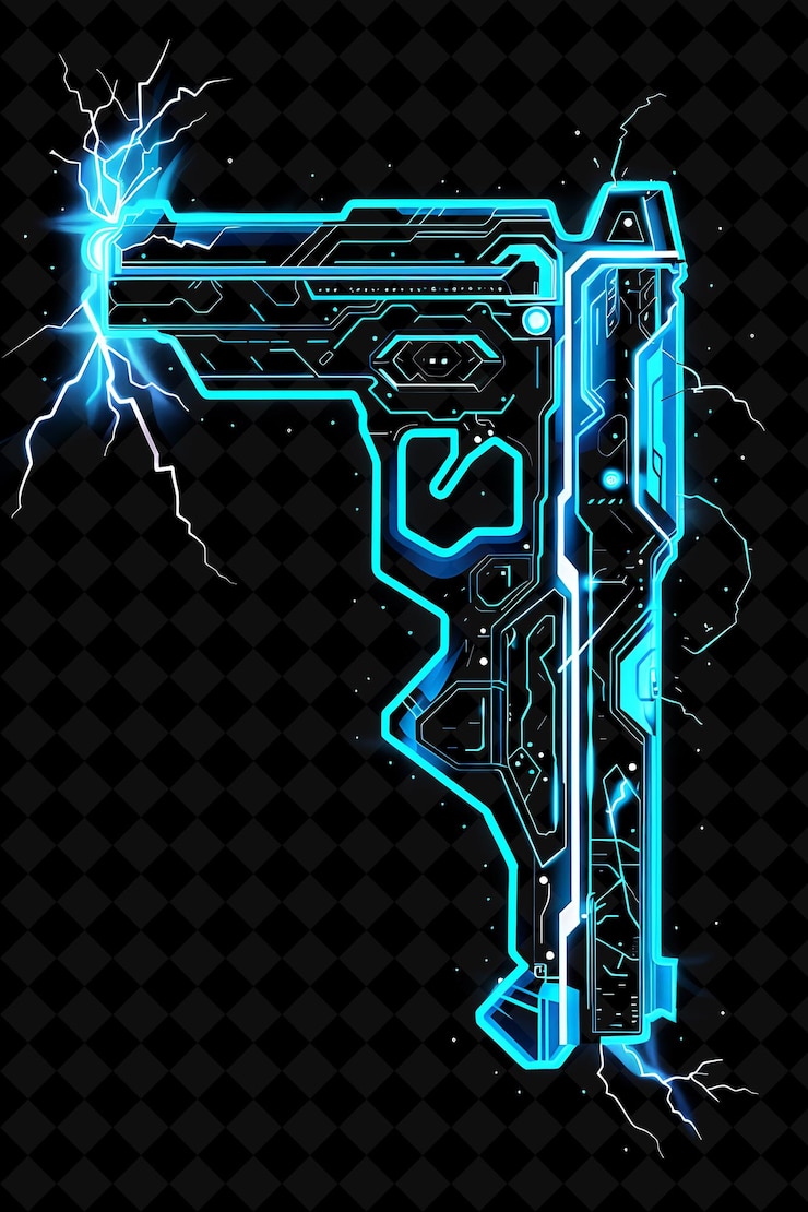PSD stun gun pixel weapon z projektem samoobrony i błyskawicą y2k shape neon color art collections