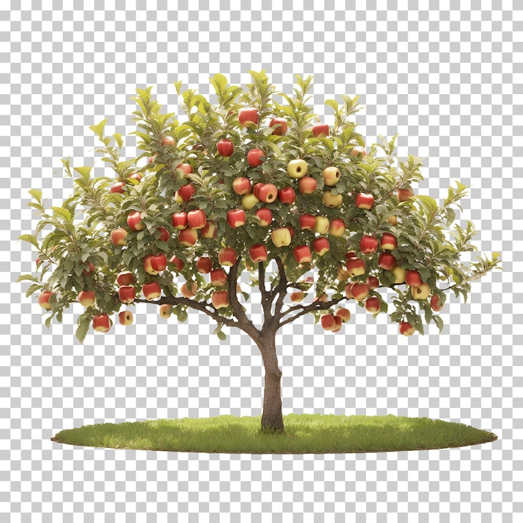 PSD stunning apple tree with fruits isolated on transparent background for product banners and marketing