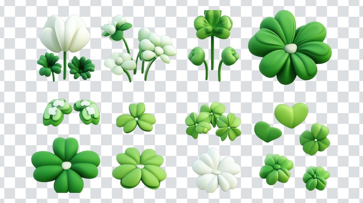 PSD 3d クローバー アイコンとオブジェクトの素晴らしいコレクション 自然をテーマにしたデザイン イラストとグラフィックスに最適です