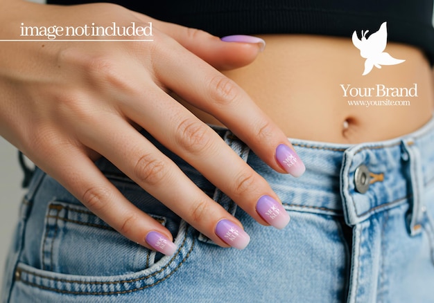 Stunning Lavender Ombre Nail Art Design on a Womans Hand Resting on Denim Jeans