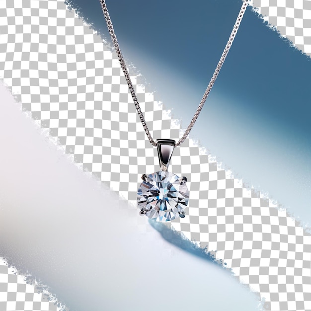 PSD una splendida collana con pendente di diamanti pende da una catena isolata su uno sfondo trasparente con ombre e riflessi