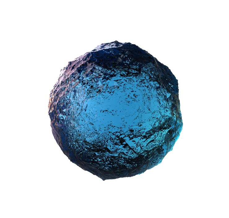 PSD a stunning realistic 3d render of a blue crystal sphere mass of water