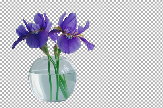 Stunning Vibrant Purple Iris Blooms in a Glass for Brightening Up Any Space with isolated on transparent background