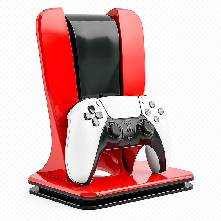 PSD a sturdy stand for gaming consoles in vibrant fire red on transparent background