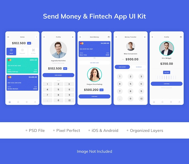 PSD stuur geld fintech app ui kit