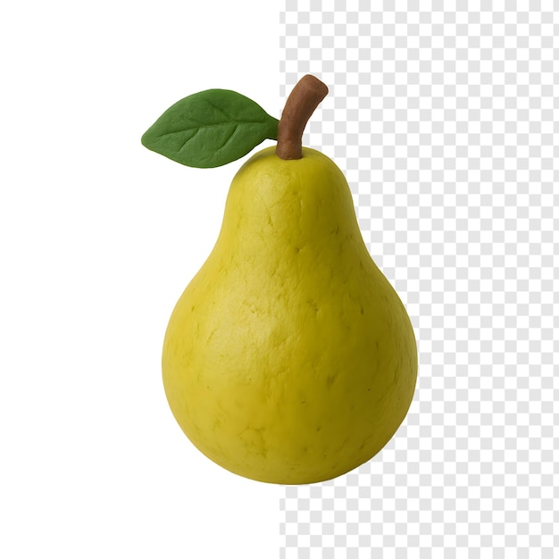 Styl gliniany gruszka z zielonym liściem z izolowanym liściem na przezroczystym tle 3D Render