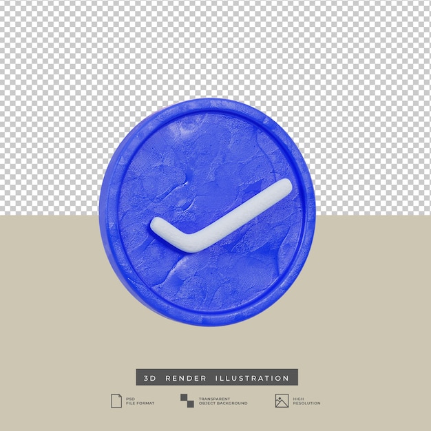 Styl Gliny Zweryfikowany Niebieski Znak Ikona Ilustracja 3d Na Białym Tle