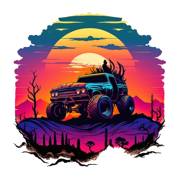 Styl retro w stylu vintage monster car nadaje się do projektów nadruków, takich jak naklejki projektowe tshirt