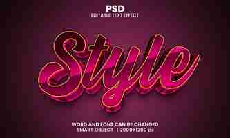 PSD style pink color 3d editable text effect premium psd with background