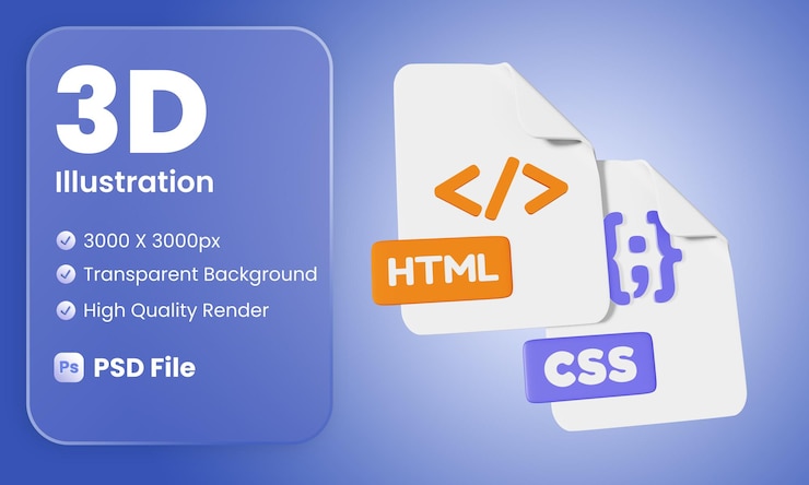 PSD styleret 3d html css fil illustration