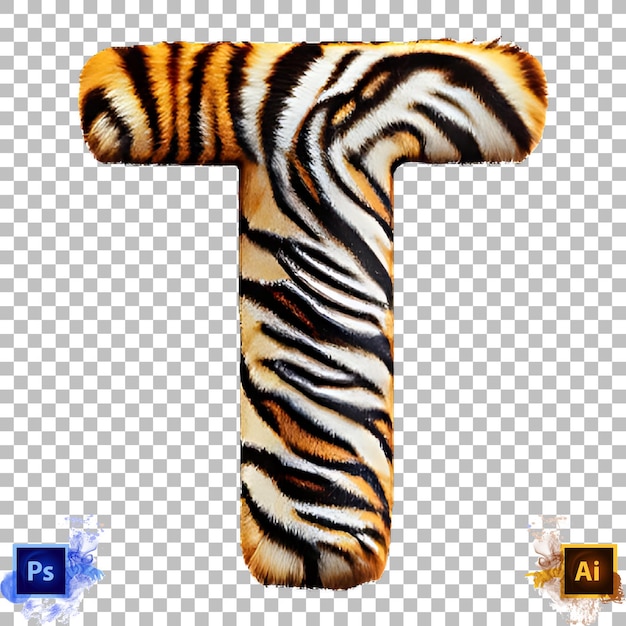 PSD Стильный алфавит. буква от а до я. кожа тигра. дизайн буквы t.
