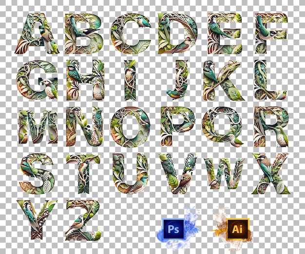 PSD stylish alphabet letter a to z jungle design letter az