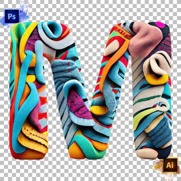 PSD stylish alphabet letter a to z layered colorful socks design letter m