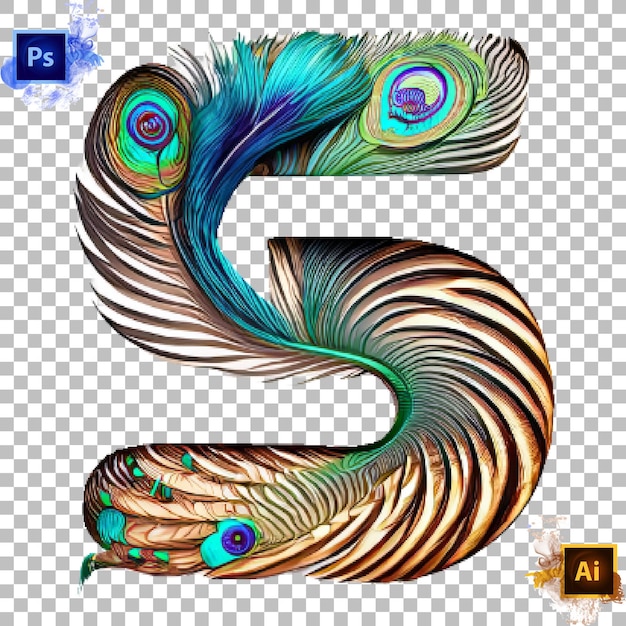 PSD stylish alphabet letter a to z peacock feather letter design s