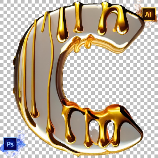 Stylish Alphabet Letter A to Z shiny gold liquid drip Letter design C