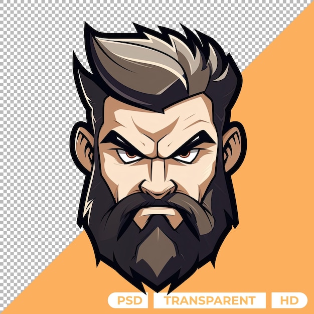 PSD stylish beard man mascot logo isolated on transparent background esports png