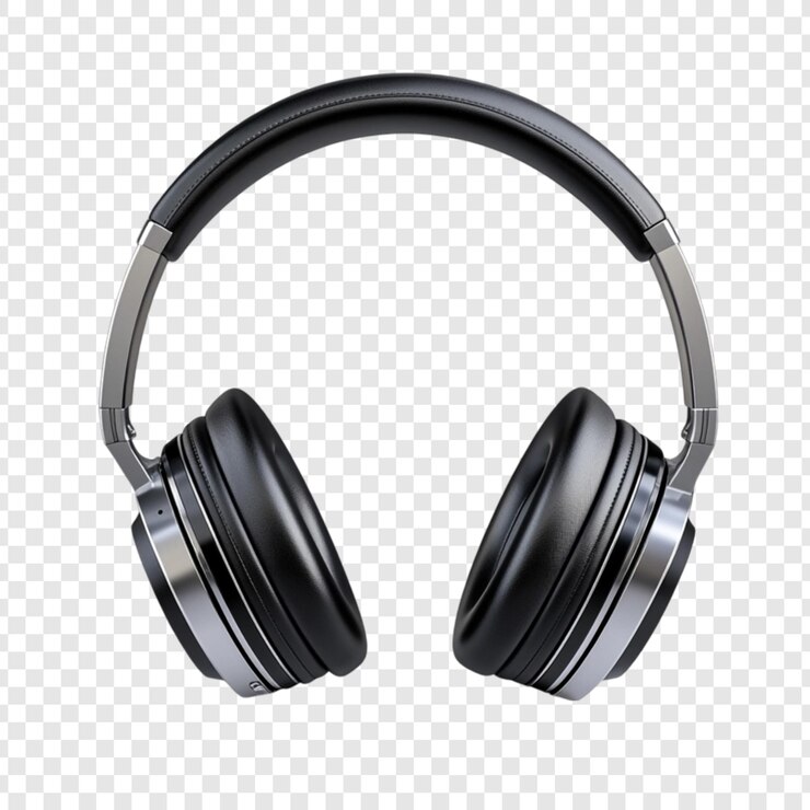 PSD stylish black and silver headphones music audio technology