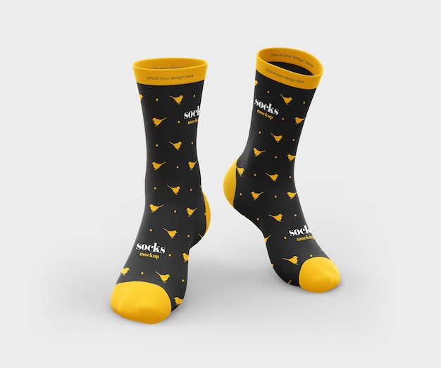 stylish black and yellow patterned socks mockup