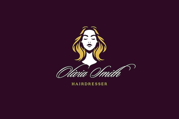 stylish blonde woman portrait beauty silhouette minimal logo design template flat