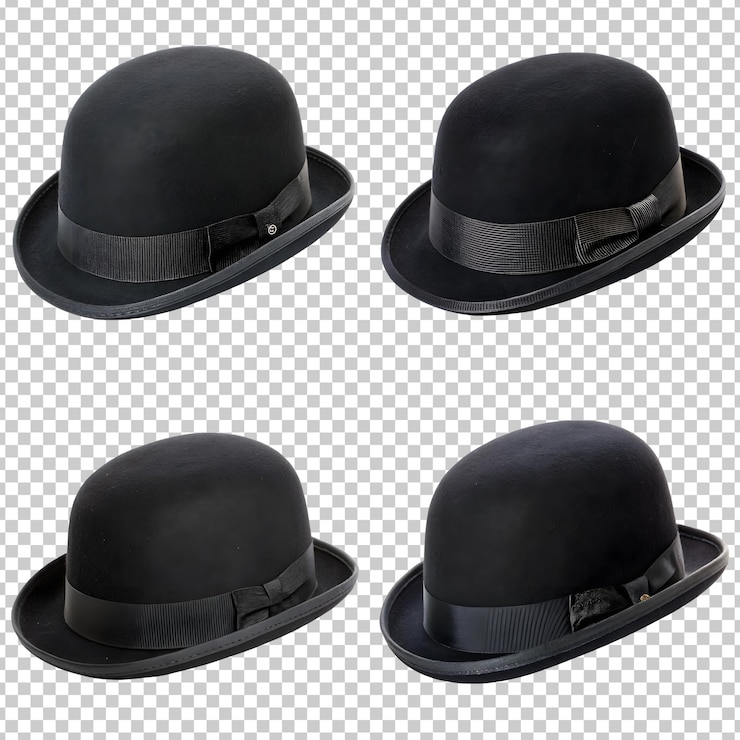 PSD stylish bowler hat pack classic black fashion accessory on transparent background
